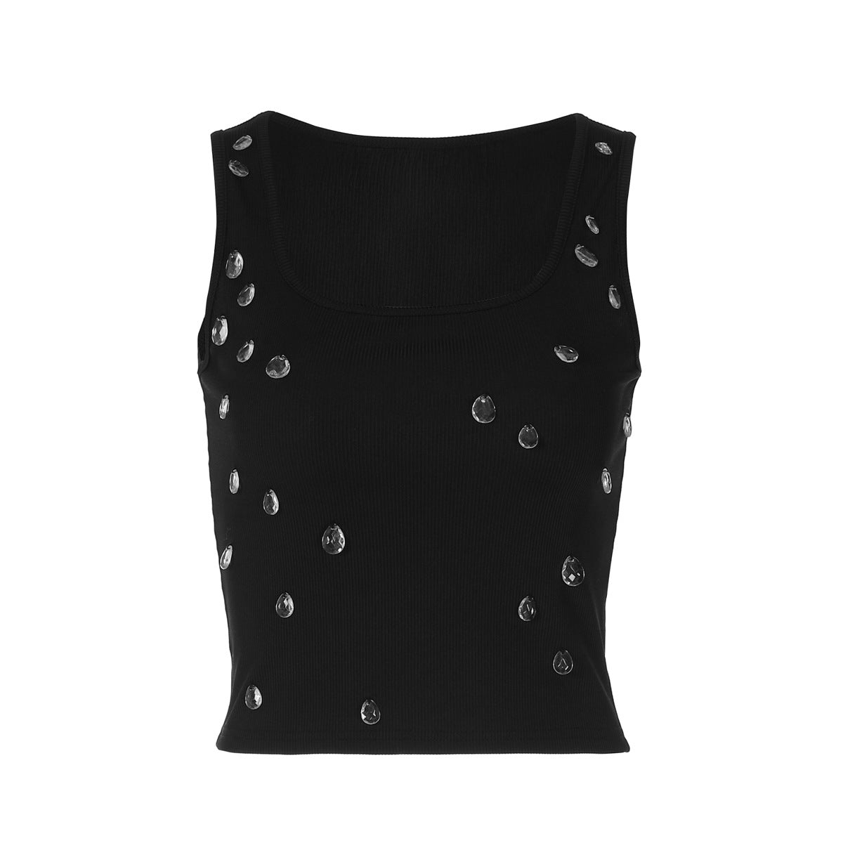 Trendy Sexy Cropped U-Neck Tank Top with Beading