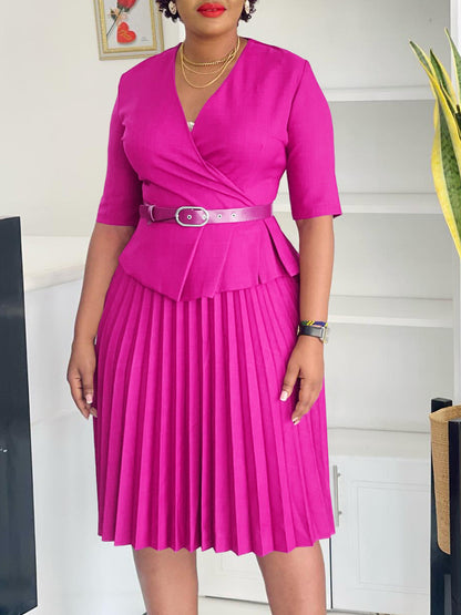 Elegant A-Line V-Neck Dress With Belt