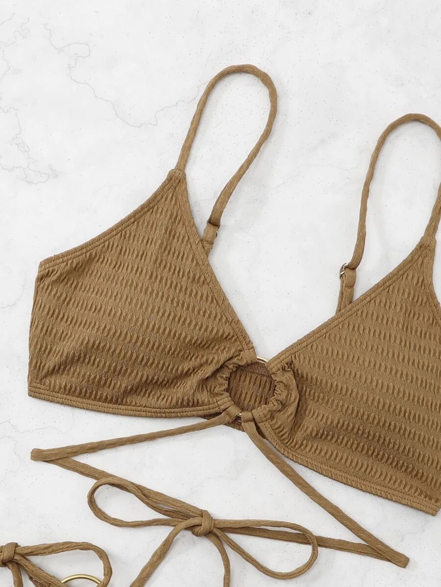 Solid Color Backless Bikini Swimwear