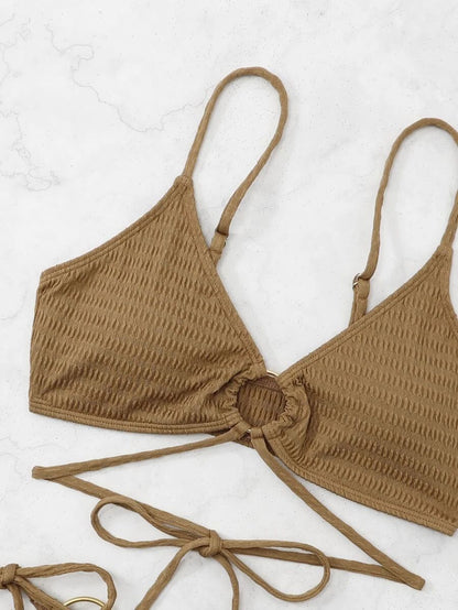 Solid Color Backless Bikini Swimwear
