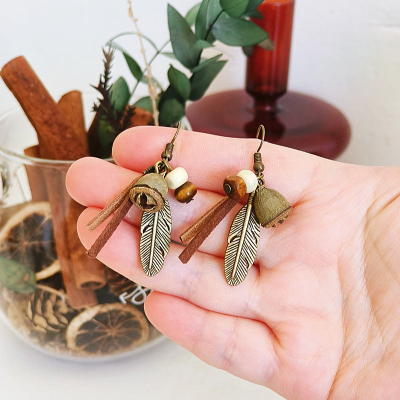 Bohemian Feather Tassel Earrings Vintage Tribal Style