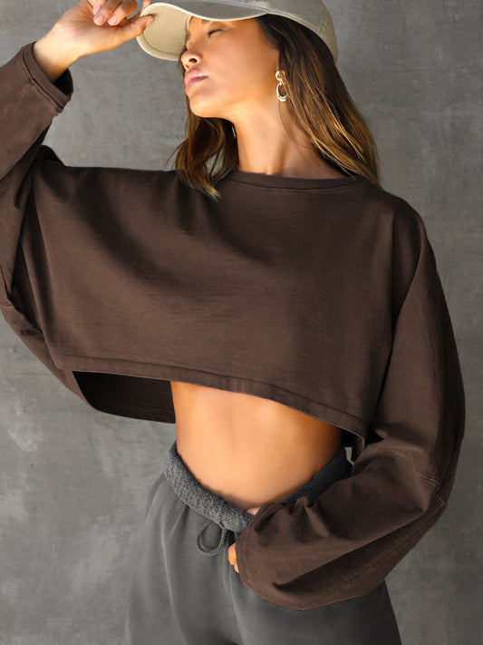 Casual Solid Color Crop Sweatshirt for Women