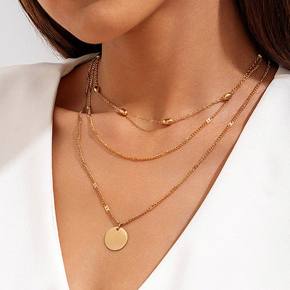Geometric Layered Y-Shaped Alloy Necklace With Tassels And Rhinestones