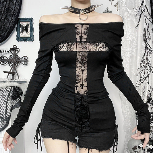 Color Block Long Sleeve Cross Graphic T-Shirt for Women