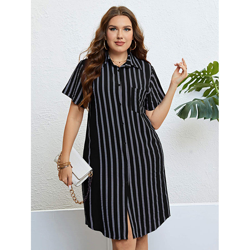 Casual Striped Shirt Dress for Women