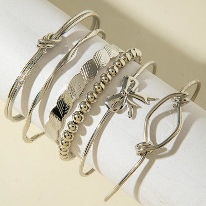 Vintage Geometric Open-Cuff Gold Bracelet Set