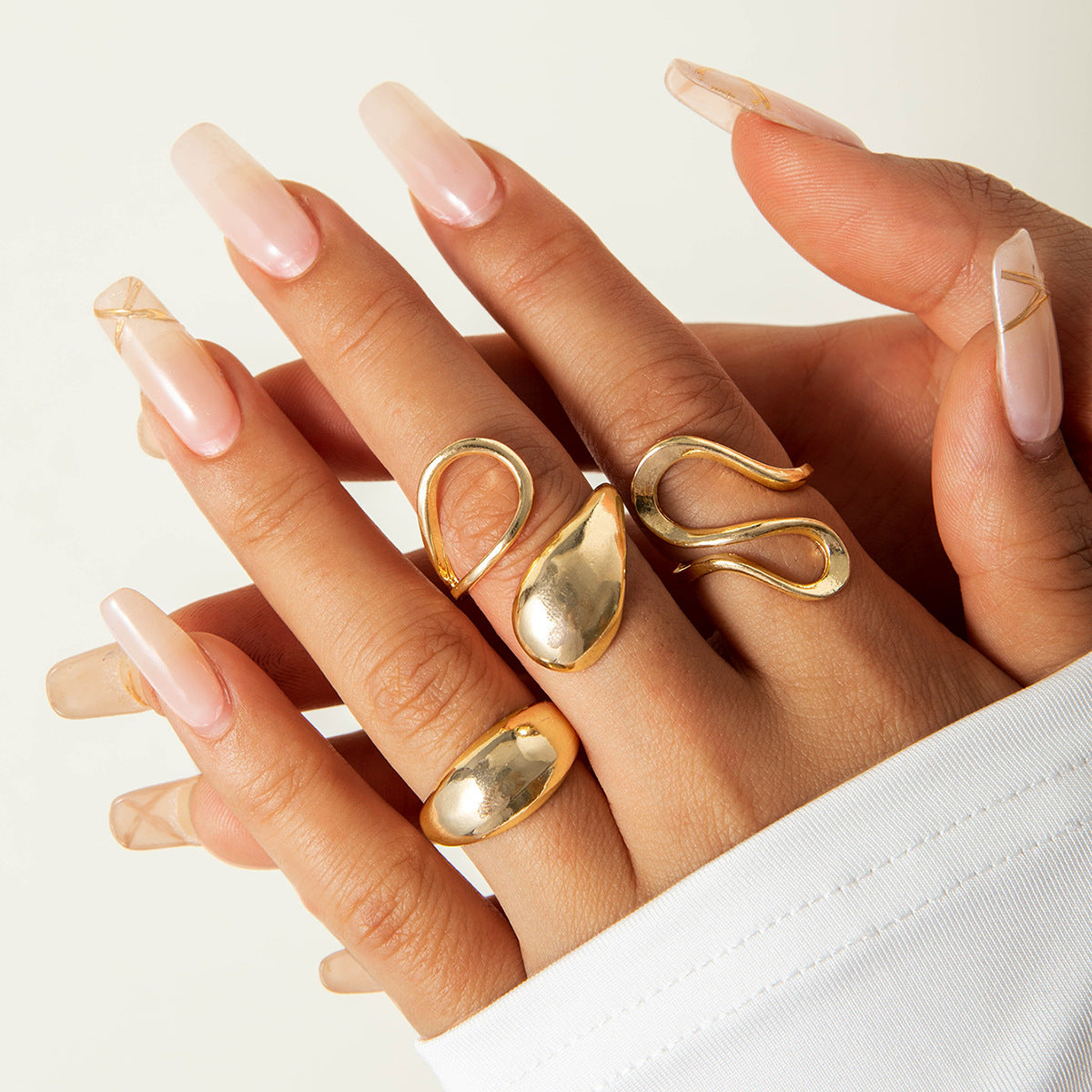 Geometric Hollow Statement Ring Set Stylish Mixed Metal Rings