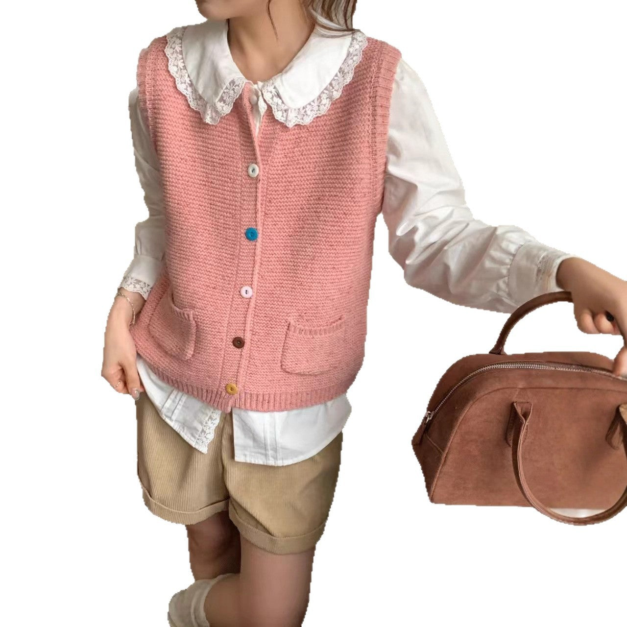 Trendy Knitted Wool Vest with Button Design for Women