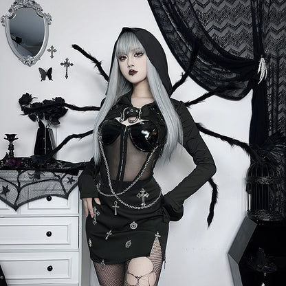Trendy Hooded Long Sleeve Women's Pullover with Chain Design