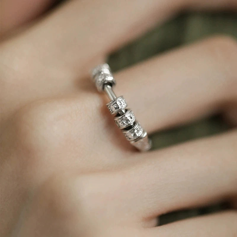 S925 Silver Six-Character Mantra Ring, Female Niche Design, Retro Ethnic Ring