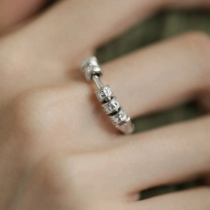 S925 Silver Six-Character Mantra Ring, Female Niche Design, Retro Ethnic Ring