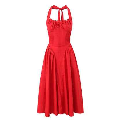 Casual Solid Color Pleated Halte Maxi Dress