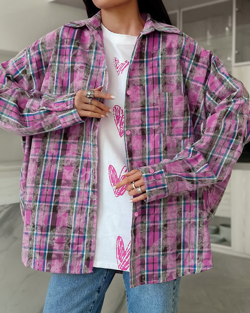Vintage Plaid Long Sleeve Loose Shirt