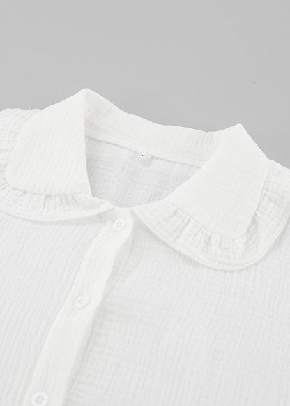 Ruffled Cotton Blouse With Peter Pan Collar