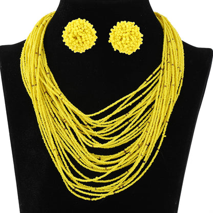 Bohemian Layered Bead Necklace and Earring Set Vintage Style Women's Jewelry