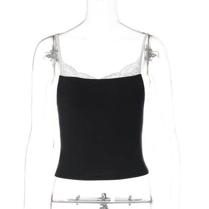 Trendy Lace Trim Camisole Top in Black