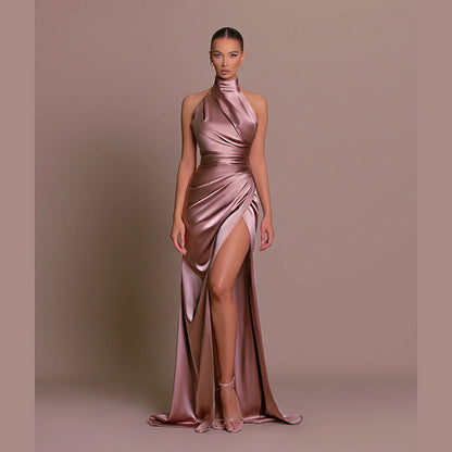 Elegant High Neck Sleeveless Long Dress, Summer Style