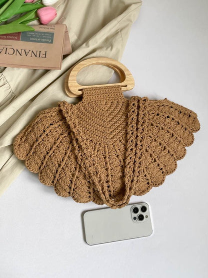 Trendy Handwoven Shell Bag with Crochet Detailing