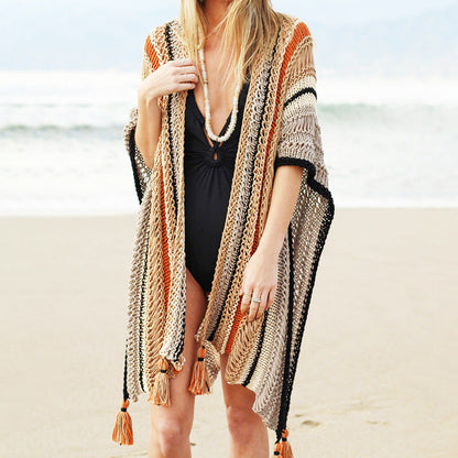 Openwork Sunscreen Fringed Beach Blouse