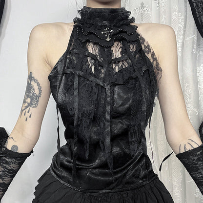 Gothic Rose Lace Trim Tank Top for Women