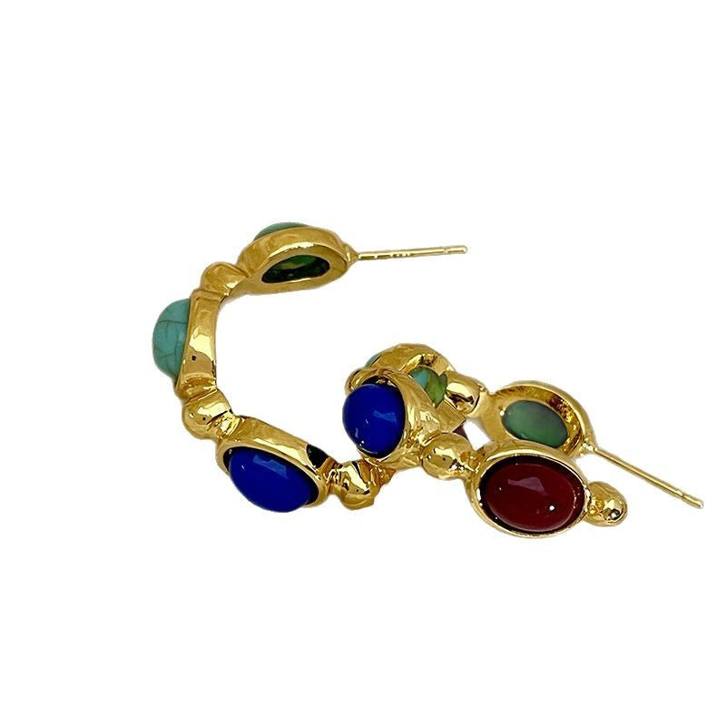 Turquoise Geometric Colorful Oval Hoop Earrings