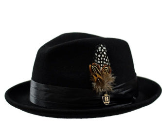 Men's Wool Fedora Hat with Bowknot and Feather, Stylish Fall Winter Accessory