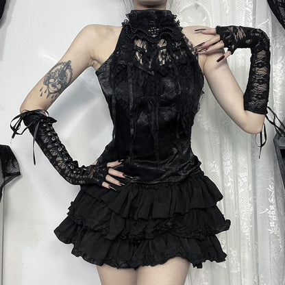 Gothic Rose Lace Trim Tank Top for Women