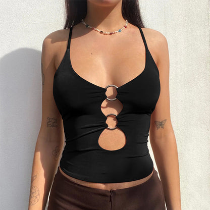 Trendy Hollow Out Crop Top with Adjustable Straps