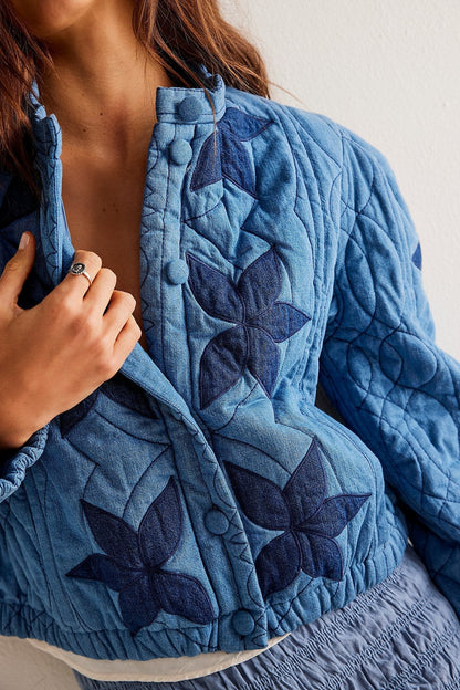 Leaf Pattern Casual Short Padded Jacket