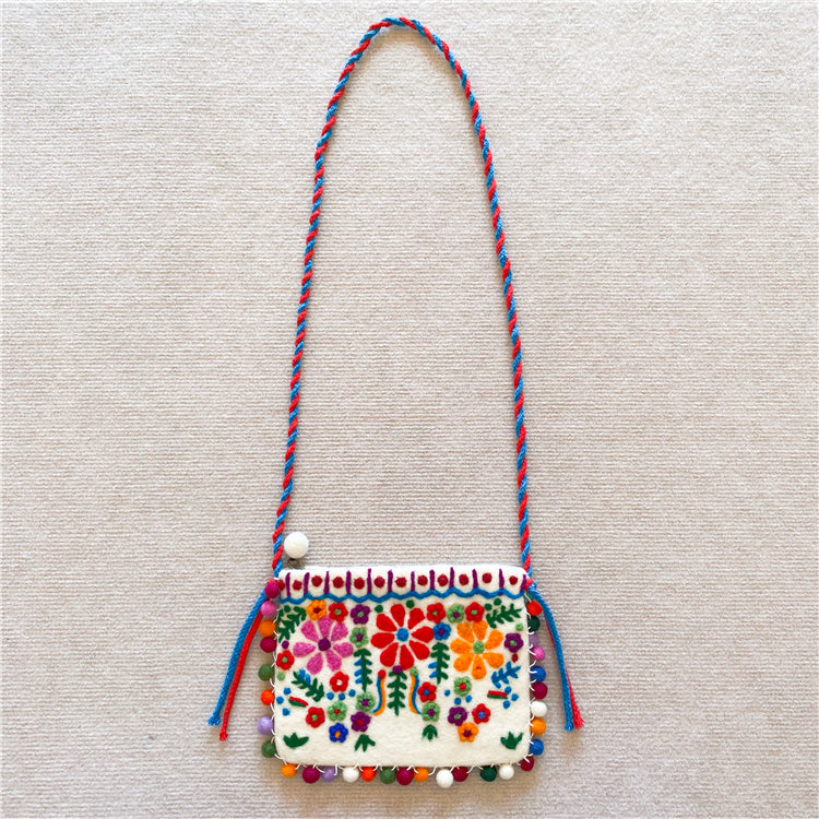 Nepal Handmade Wool Felt Floret Shoulder Bag Messenger Bag Mori Female Mobile Phone Bag
