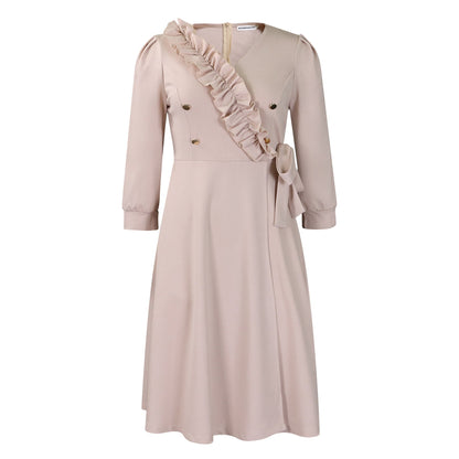 V-Neck Pleated High Waist A-Line Dress