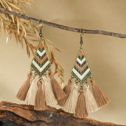 Bohemian Handmade Woven Tassel Earrings Trendy Versatile Jewelry