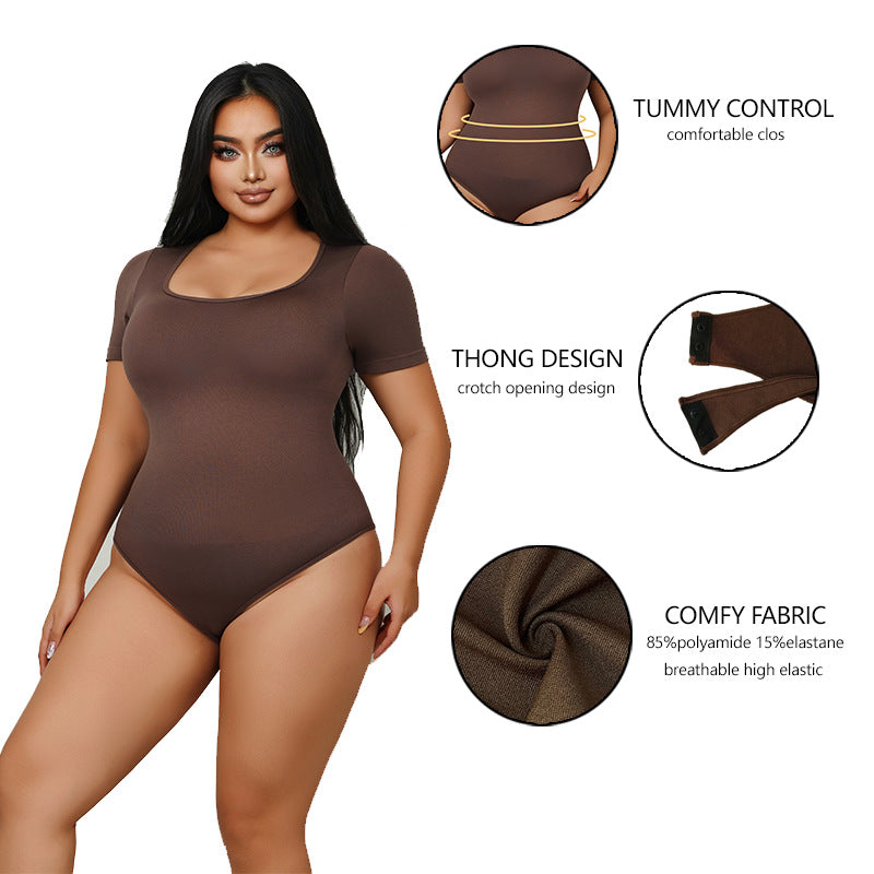 Plus Size Seamless Short Sleeve Bodysuit Shaping Top