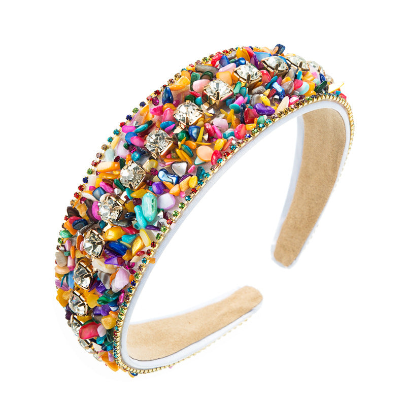 Colorful Stone Studded Wide Fabric Headband Trendy Hair Accessory