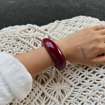 Burgundy Geometric Resin Cuff Bracelet Vintage Art Style
