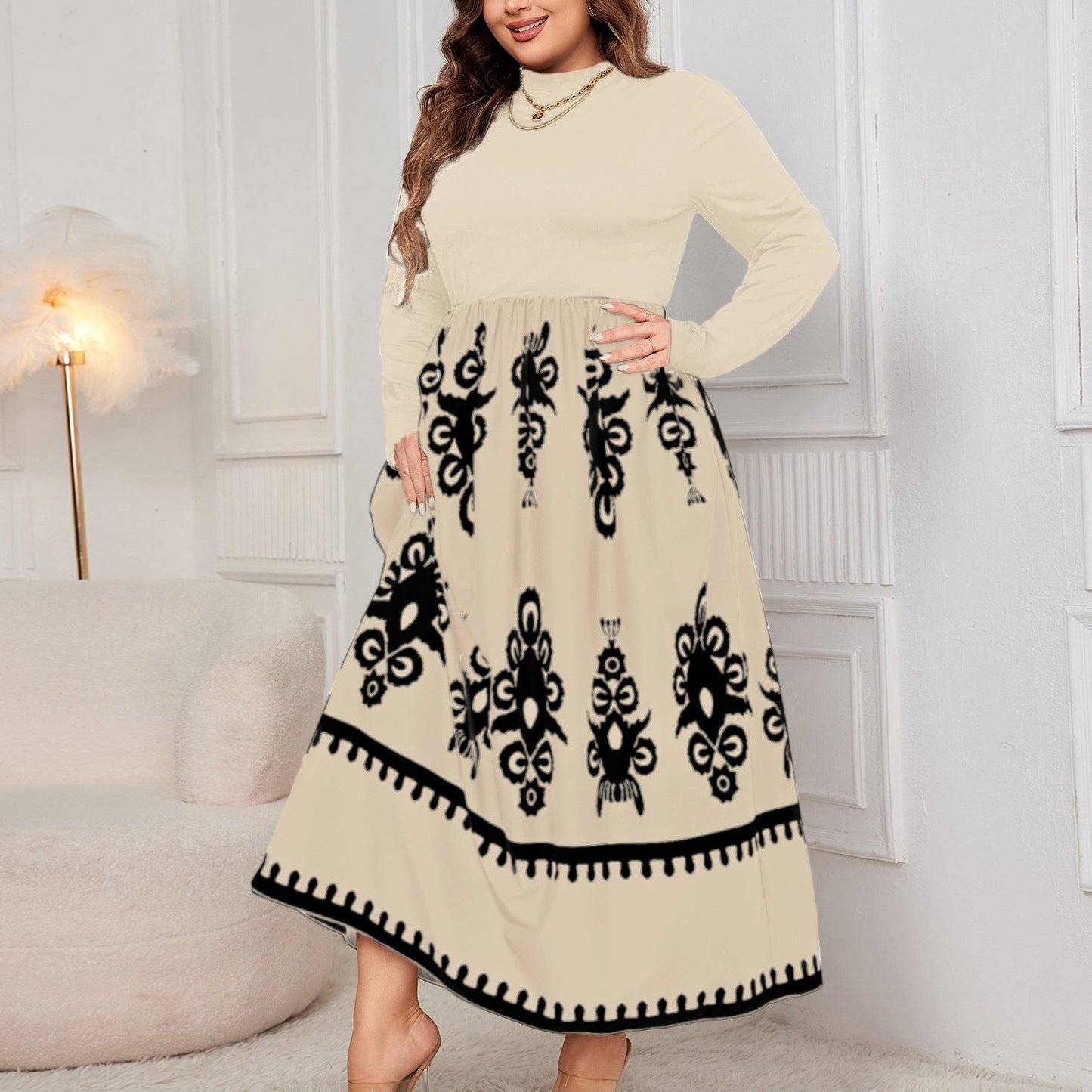 High-Waisted Floral Maxi Dress Polyester Elegant Casual Dress