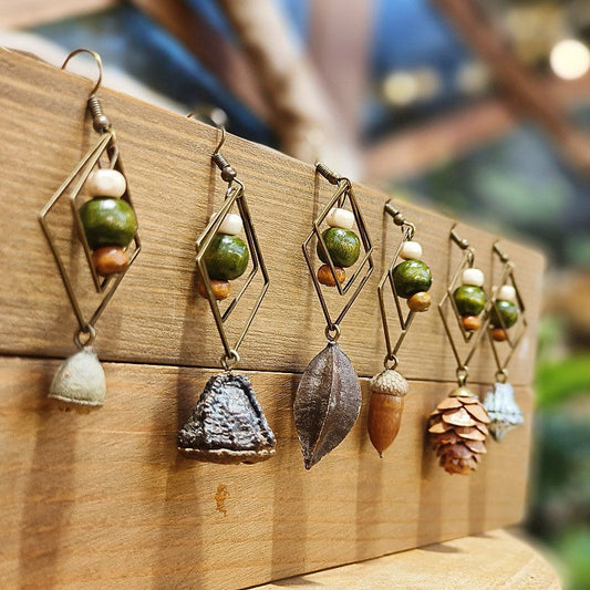 Geometric Plant-Inspired Wooden Earrings