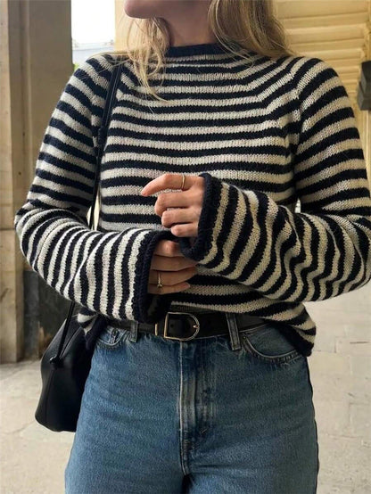 Trendy Striped Color Block Pullover Knit Sweater