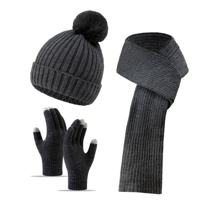 Warm Knitted Winter Hat, Scarf, And Gloves Set