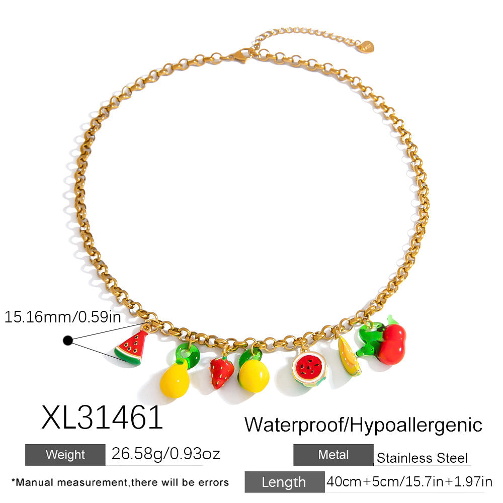 Handmade Fruit Glass Pendant Necklace Stainless Steel Choker