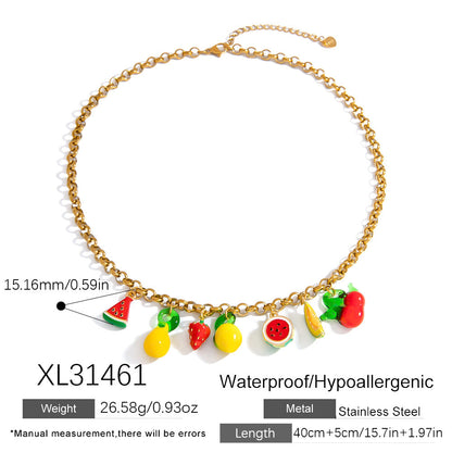 Handmade Fruit Glass Pendant Necklace Stainless Steel Choker