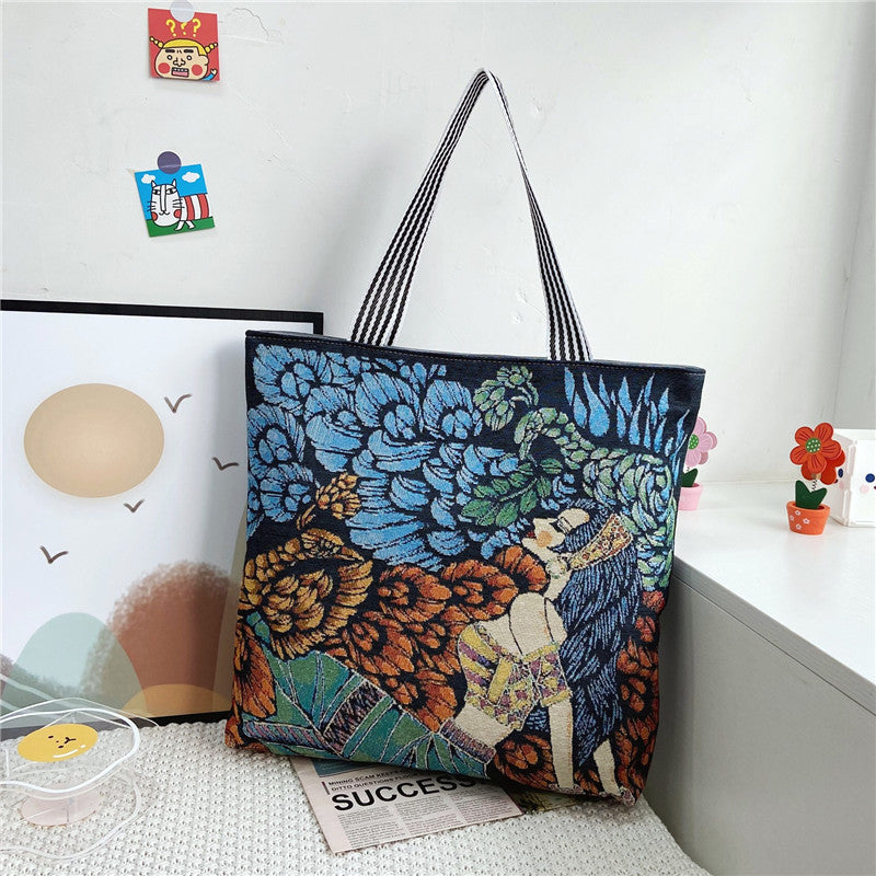 Fashionable Women’s Canvas Tote Bag Multi-Color Retro Style