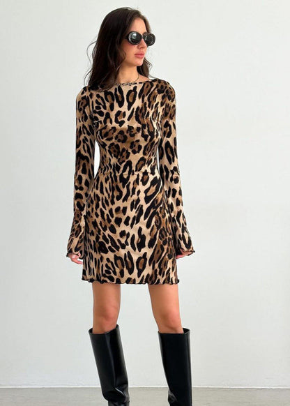 Mini Dress Leopard Print Stretch Fabric Open Back