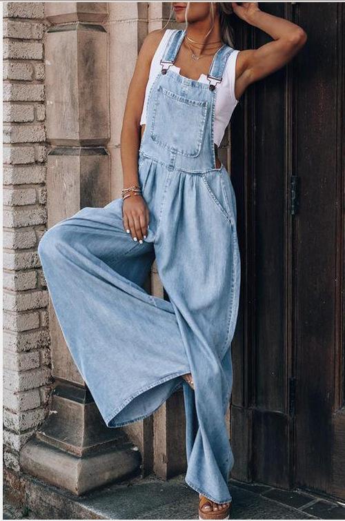 New Women'S Loose Sleeveless Denim Suspenders