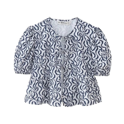 Cute Tie Front Round Neck Pullover Top