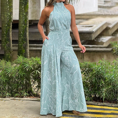 Trendy Floral Print Jumpsuit Stylish Casual High-Waisted Wide-Leg Pants