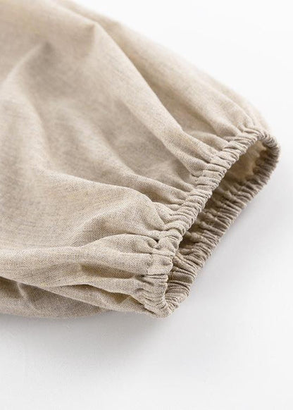 Linen Maxi Dress With Puff Sleeves And Square Neckline