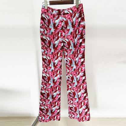Feather Print Unlined Blazer With Wide Leg Trousers