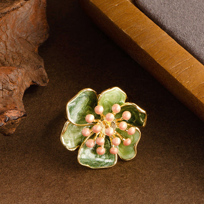 French Vintage Adjustable Enamel Camellia Flower Ring