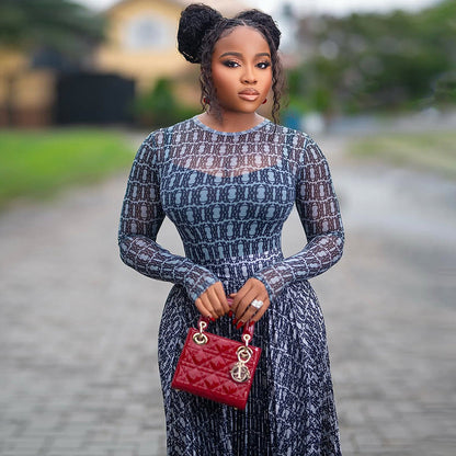 Summer Casual A-Line Dress With Print And Long Sleeves